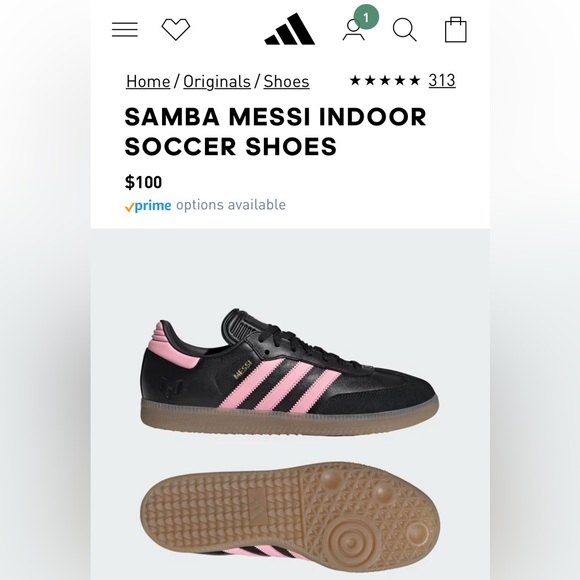 NIB ADIDAS MENS SAMBA MESSI INDOOR SOCCER LEATHER SHOES CORE BLACK/PINK SZ10 - Picture 3 of 17